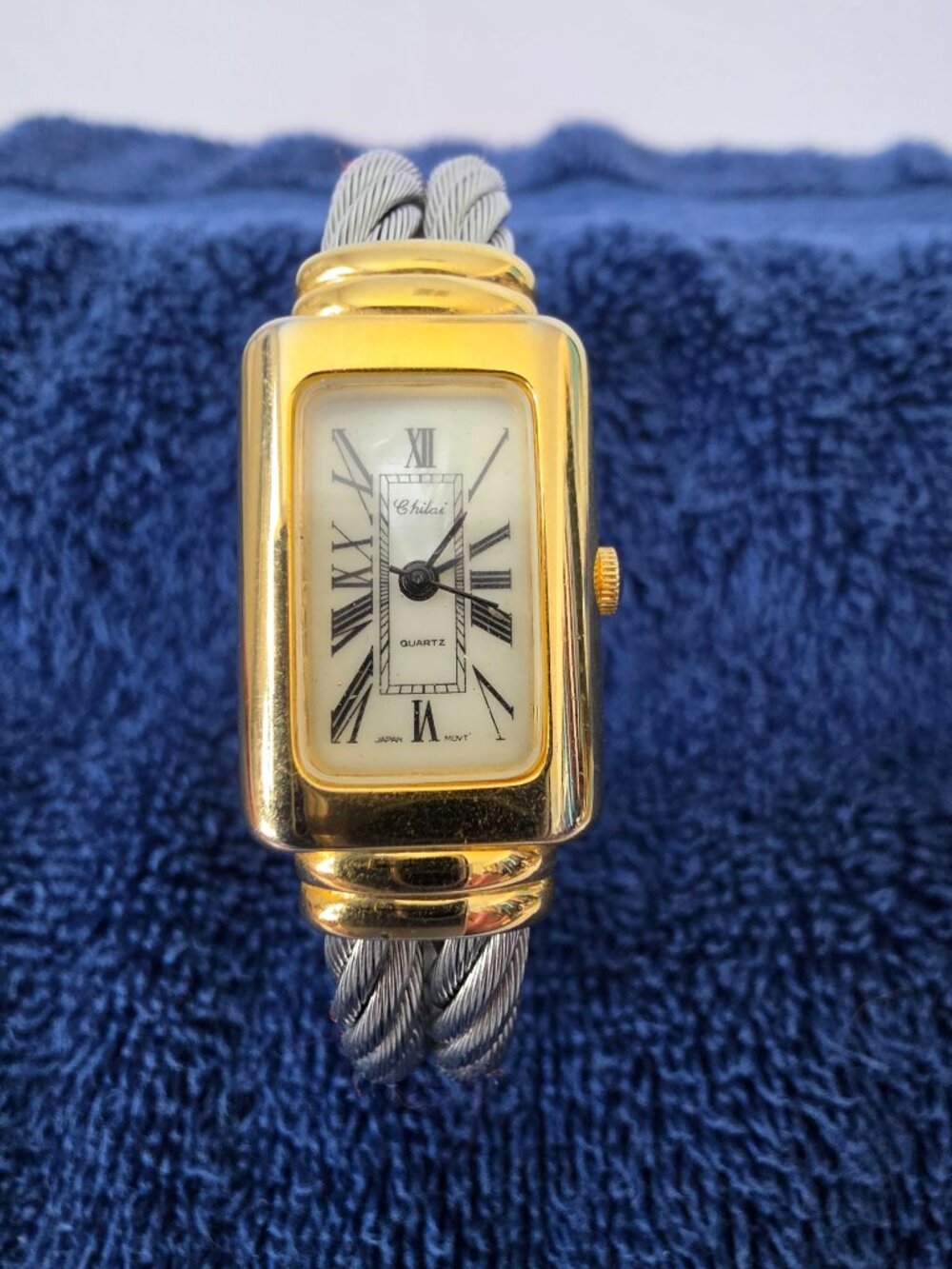 Women's Chilai Quartz Cable Cuff Watch Silver Gold Two Tone Roman Numerals
